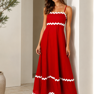 New Suspender Long Dress Summer Fashion Solid Color Wave Pattern Printed Beach Dresses For Womens Clothing Jovera Joyce