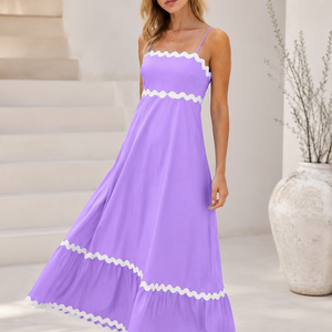 New Suspender Long Dress Summer Fashion Solid Color Wave Pattern Printed Beach Dresses For Womens Clothing Jovera Joyce