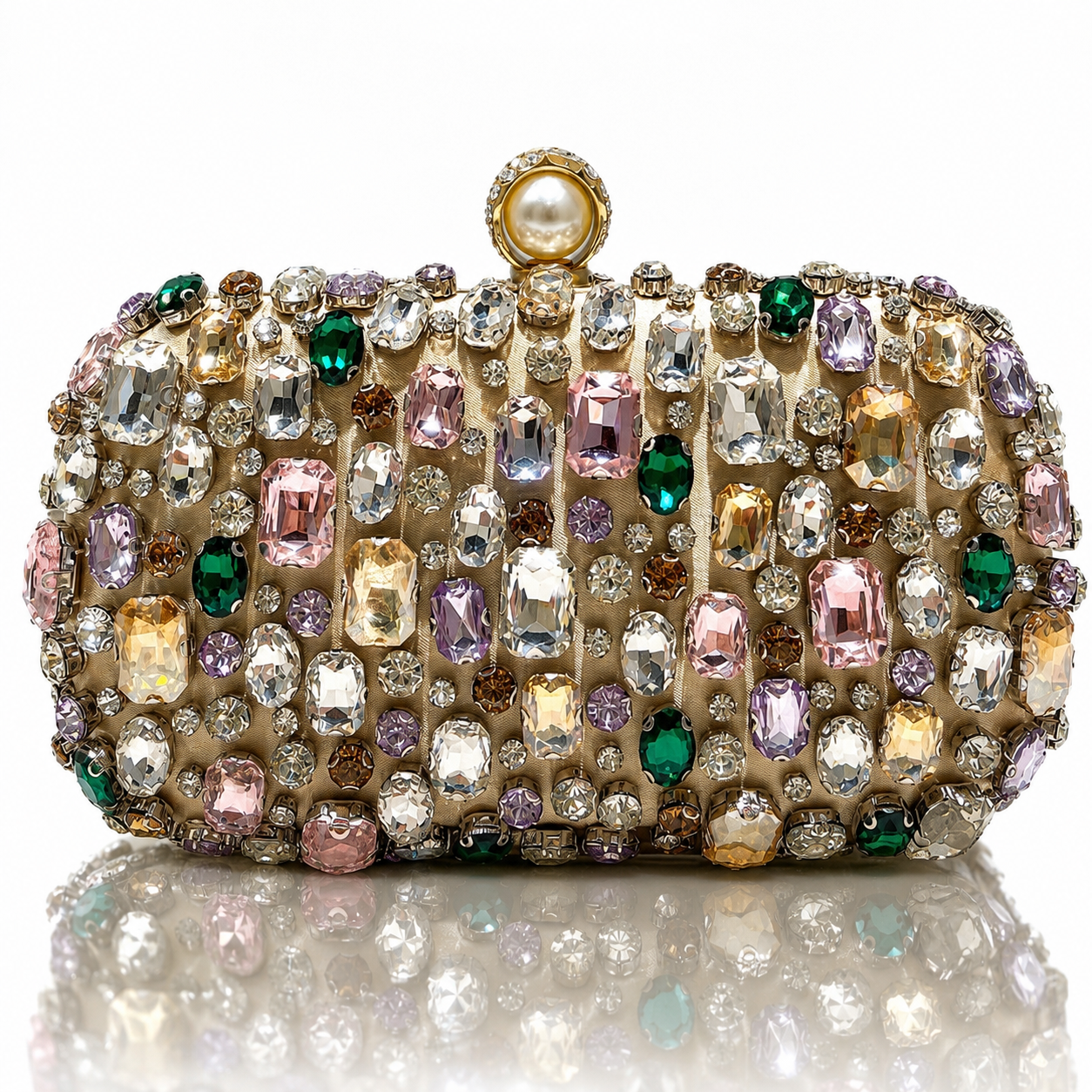 Womens Luxurious Gold-colored Clutch With Dazzling Rhinestone Accents Jovera Joyce