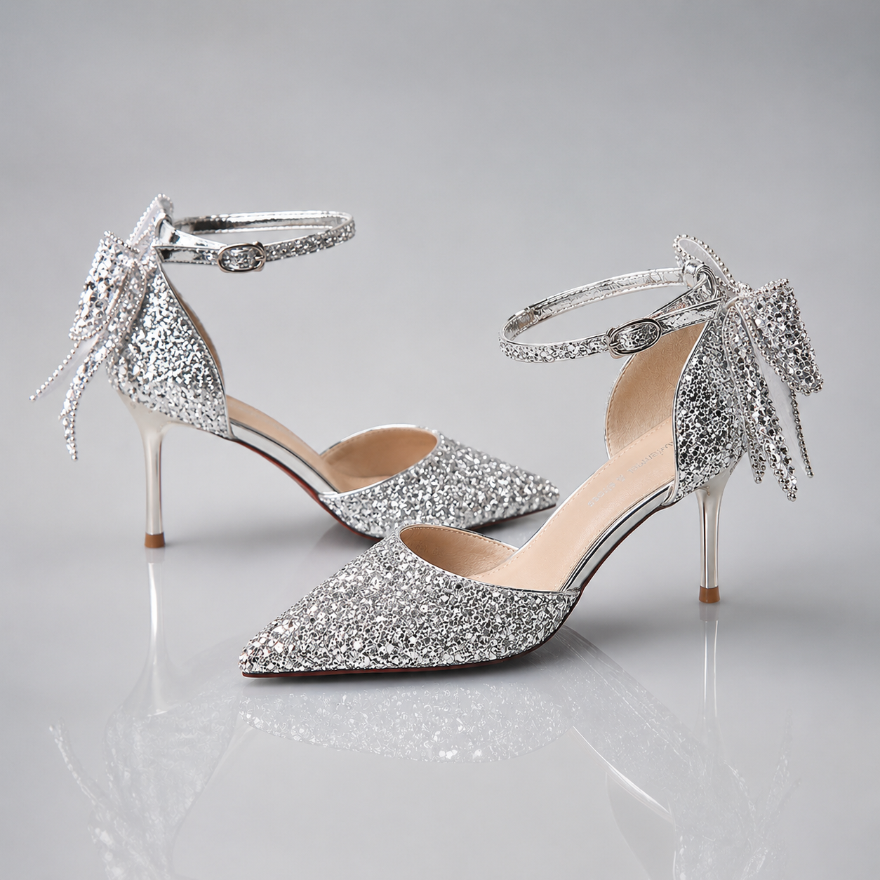 Glitter Bow Stiletto Pumps Jovera Joyce