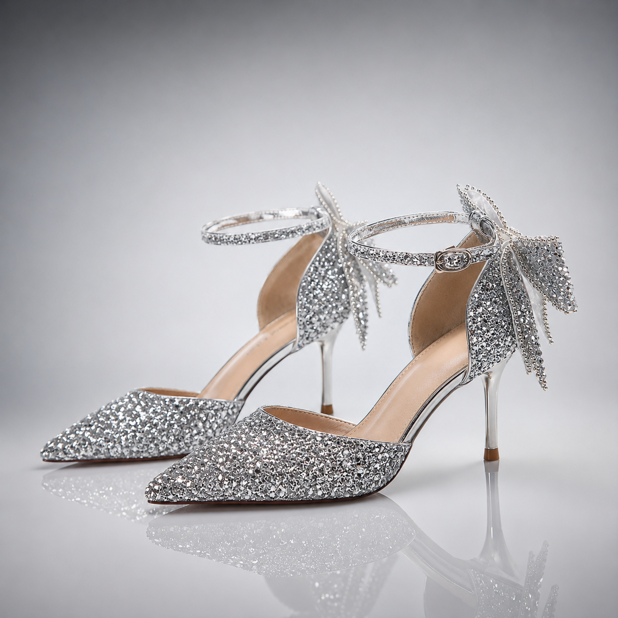 Glitter Bow Stiletto Pumps Jovera Joyce