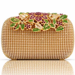 Leaf-shaped Flowers Diamond Dinner Clutch Jovera Joyce