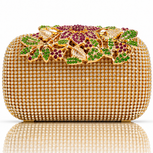 Leaf-shaped Flowers Diamond Dinner Clutch Jovera Joyce