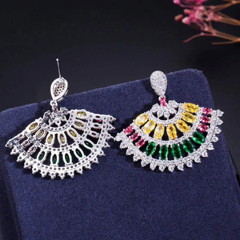 Simple Fashion Brand Designer Big Bold Long Dangle Green Earrings Necklace Cubic Zirconia Stone Engagement Jewelry Set for Women Jovera Joyce