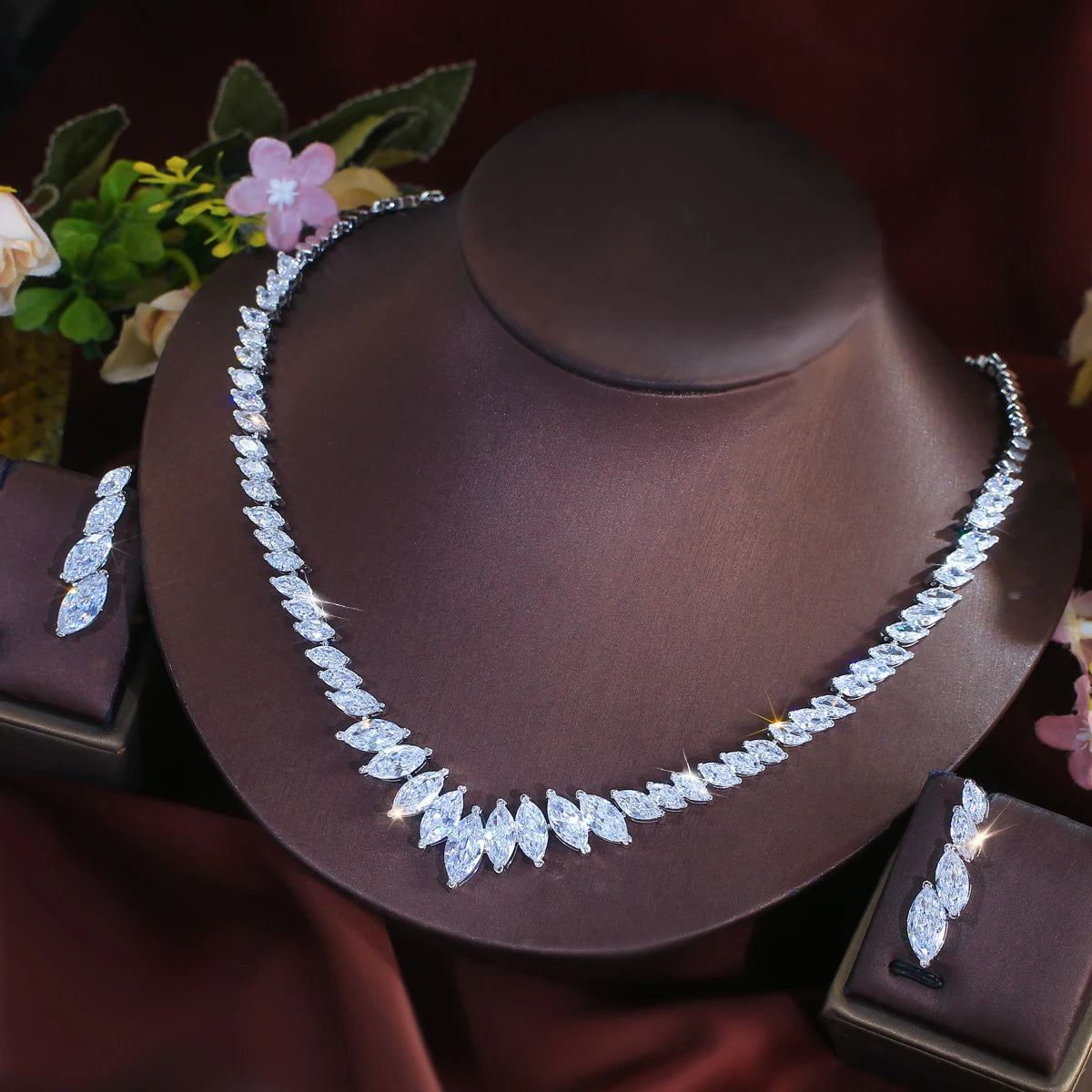 Bridal Jewelry Set Marquise Cut Cubic Zirconia Necklace and Earrings Wedding Jewelry Set for Women Luxury Accessories Jovera Joyce