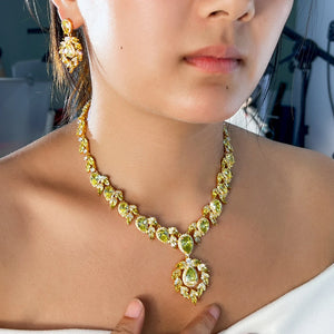 Glamorous Super Luxury Gold Plated Olive Yellow Cubic Zirconia Jewelry Set for Women Engagement Wedding Banquet Party Jovera Joyce