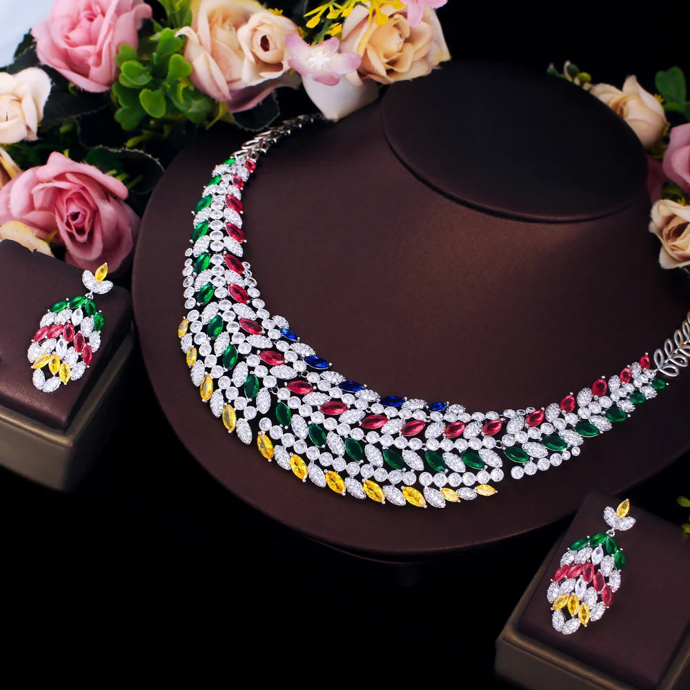 Mixcolor Cubic Zircon Leave Shape Dubai Bridal Luxury Big Bold Jewelry Set for Women Wedding African Statement Jewellery Jovera Joyce