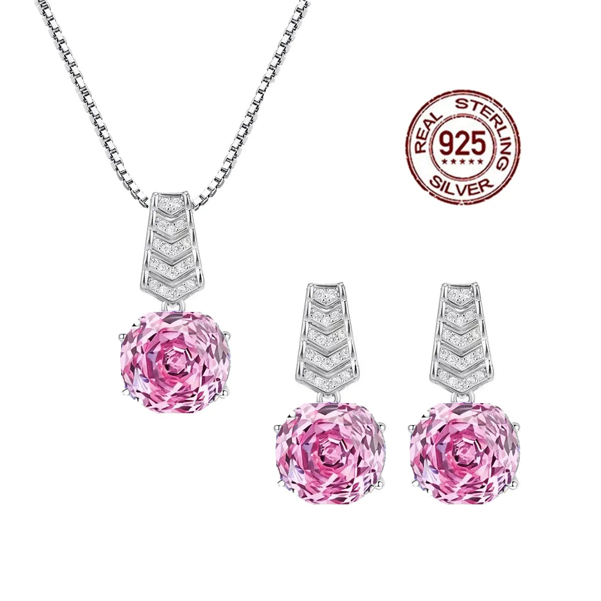S925 Sterling Silver Pendant Necklace and Earrings Hypoallergenic Rose-Cut Cubic Zirconia V-Shaped Ladder Design Jewelry Set Jovera Joyce