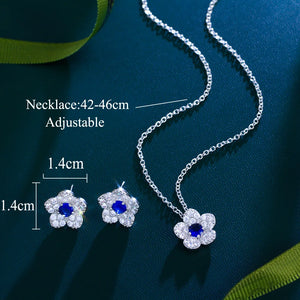 Korean Style Micro Pave Cubic Zircon Green Red Blue White Flowers Necklace and Earrings Jewelry Sets for Women Summer Daily Wear Jovera Joyce