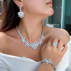 Elegant 4pcs Leaf Shape Cubic Zirconia Stone Bridal Luxury Green Jewelry Set for Women Party Engagement Dress Accessories Jovera Joyce