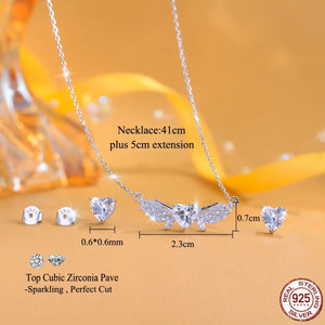 Fine 925 Sterling Silver CZ Jewelry Set Heart Feather Zircon Stud Earrings Pendant Jewelry Set for Women Lady Valentine's Gift Jovera Joyce