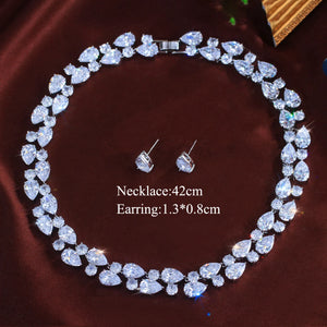 Stunning Rhodium Plated Round Tennis CZ Jewelry Set Cubic Zircon Drop Dangle Necklace Earrings Jewelry Set for Women Engagement Jovera Joyce
