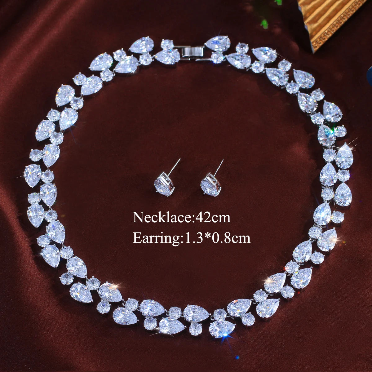Stunning Rhodium Plated Round Tennis CZ Jewelry Set Cubic Zircon Drop Dangle Necklace Earrings Jewelry Set for Women Engagement Jovera Joyce