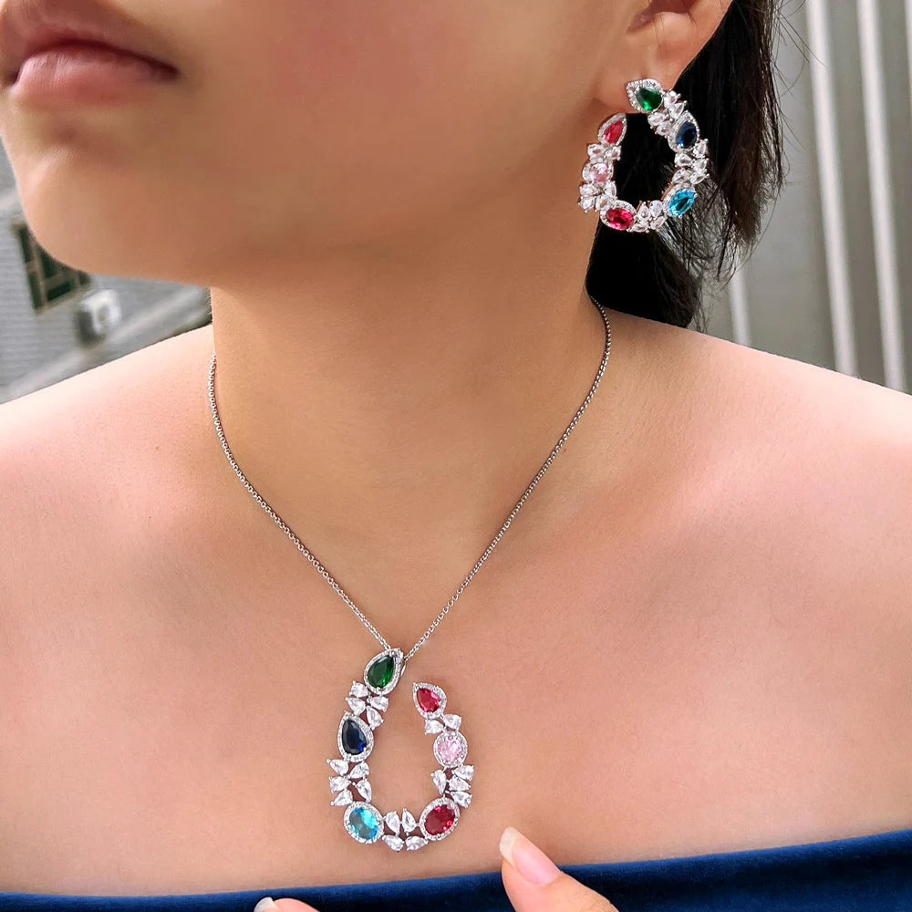 Trendy Fashion Cross Chain Link Big Necklace and Earrings Party Pendant Jewelry Set for Women Accessories Jovera Joyce