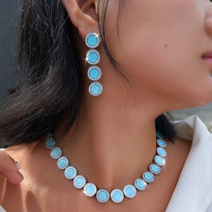 Luxury Acrylic Blue Color Jewelry Set Zirconia Round Dangle Earrings Necklace Set for Women Evening Party Statement Jewelry Jovera Joyce