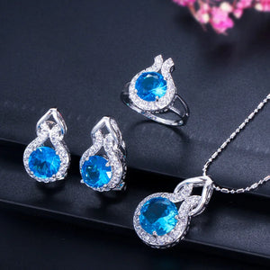 Romantic Pink Cubic Zircon Stone Series 3pcs Pendant Earrings Necklace and Ring Fashion Women Engagement Costume Jewelry Sets Jovera Joyce