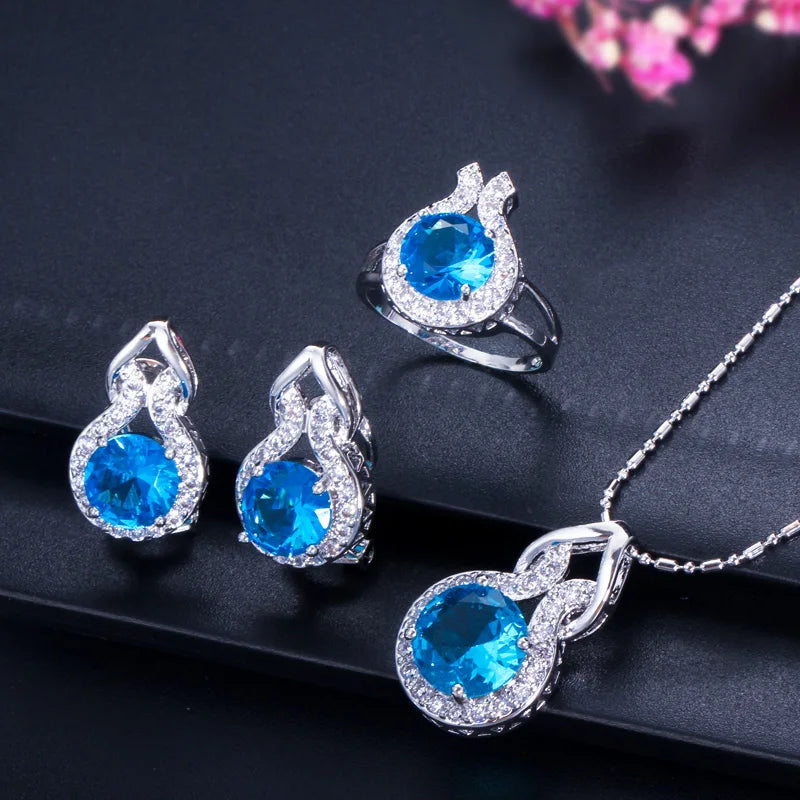 Romantic Pink Cubic Zircon Stone Series 3pcs Pendant Earrings Necklace and Ring Fashion Women Engagement Costume Jewelry Sets Jovera Joyce