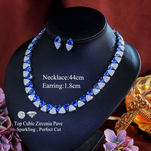 Luxury Unique Shiny Blue Synthetic Tanzanite Stone and White Zirconia Triangle Shape Bridal Wedding Party Jewelry Set for Women Jovera Joyce