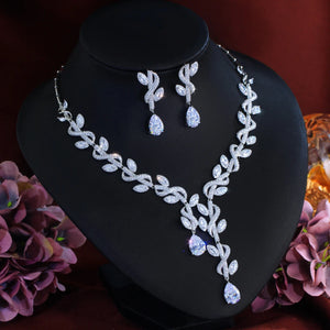 Elegant Cubic Zirconia Luxury Necklace and Earrings Women Big Leaf Weed Shape Jewelry Set for Wedding Bride Anniversary Gift Jovera Joyce