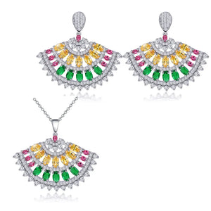 Simple Fashion Brand Designer Big Bold Long Dangle Green Earrings Necklace Cubic Zirconia Stone Engagement Jewelry Set for Women Jovera Joyce