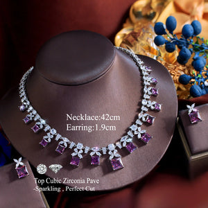 Wholesale Luxurious Designs Square Cubic Zircon Bridal Purple Jewelry Set for Women Anniversary Wedding Party Dress Accessories Jovera Joyce