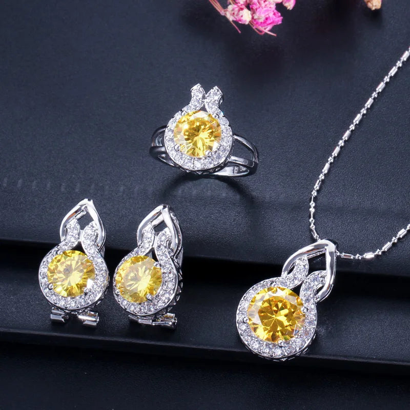 Romantic Pink Cubic Zircon Stone Series 3pcs Pendant Earrings Necklace and Ring Fashion Women Engagement Costume Jewelry Sets Jovera Joyce