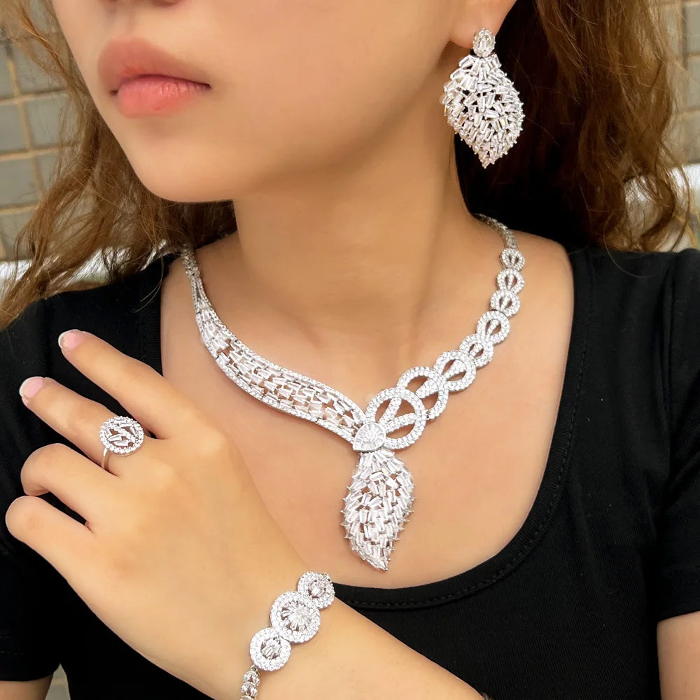 Sparking White Cubic Zirconia African Middle East Chunky Luxury Bridal Jewelry Set for Women Wedding Engagement Dress Accessory Jovera Joyce