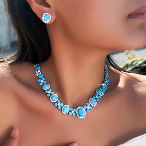 Charming Blue CZ Jewelry Set Turquoise Cubic Zirconia Oval Shaped Necklace Earrings Jewelry Set for Brides Wedding Costume Gift Jovera Joyce