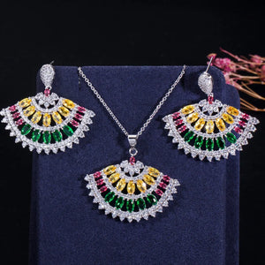 Simple Fashion Brand Designer Big Bold Long Dangle Green Earrings Necklace Cubic Zirconia Stone Engagement Jewelry Set for Women Jovera Joyce