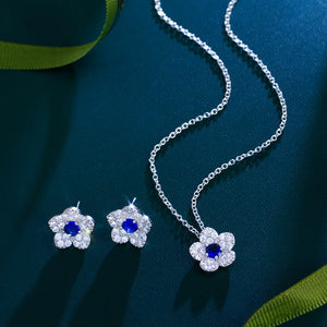 Korean Style Micro Pave Cubic Zircon Green Red Blue White Flowers Necklace and Earrings Jewelry Sets for Women Summer Daily Wear Jovera Joyce