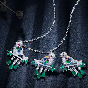 Fashion Design Green Cubic Zirconia Animal Birds Shaped Necklace and Earrings Jewelry Set for Women Girls Accessories Jovera Joyce