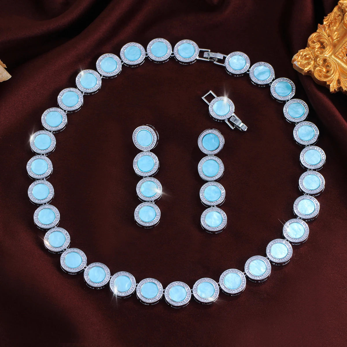 Luxury Acrylic Blue Color Jewelry Set Zirconia Round Dangle Earrings Necklace Set for Women Evening Party Statement Jewelry Jovera Joyce