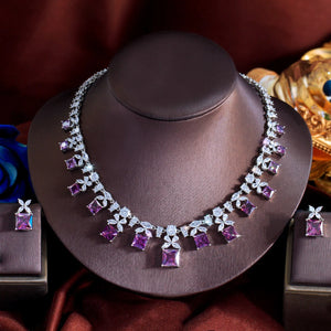 Wholesale Luxurious Designs Square Cubic Zircon Bridal Purple Jewelry Set for Women Anniversary Wedding Party Dress Accessories Jovera Joyce