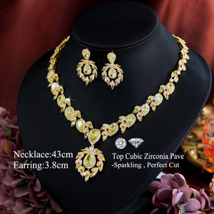 Glamorous Super Luxury Gold Plated Olive Yellow Cubic Zirconia Jewelry Set for Women Engagement Wedding Banquet Party Jovera Joyce