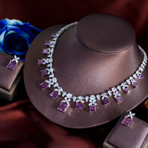 Wholesale Luxurious Designs Square Cubic Zircon Bridal Purple Jewelry Set for Women Anniversary Wedding Party Dress Accessories Jovera Joyce