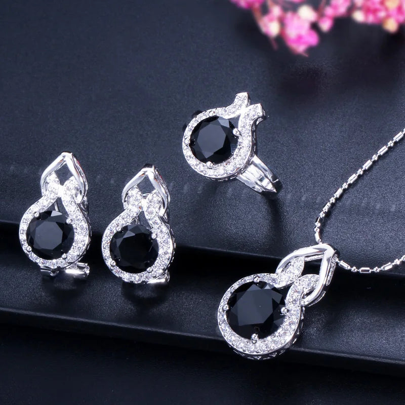 Romantic Pink Cubic Zircon Stone Series 3pcs Pendant Earrings Necklace and Ring Fashion Women Engagement Costume Jewelry Sets Jovera Joyce