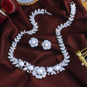Super Luxury Wedding Bridal Necklace and Earrings Micro Pave Cubic Zircon Big Imitation Pearl Jewelry Set for Women Jewelry Gift Jovera Joyce