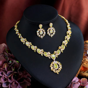 Glamorous Super Luxury Gold Plated Olive Yellow Cubic Zirconia Jewelry Set for Women Engagement Wedding Banquet Party Jovera Joyce
