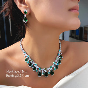 Trendy CZ Jewelry Set Light Blue Round Green Drop Zirconia Tennis Necklace Earrings Jewelry Set for Women Lady Valentine's Gift Jovera Joyce