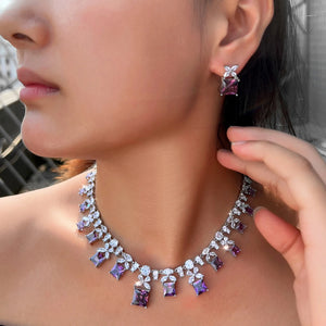 Wholesale Luxurious Designs Square Cubic Zircon Bridal Purple Jewelry Set for Women Anniversary Wedding Party Dress Accessories Jovera Joyce