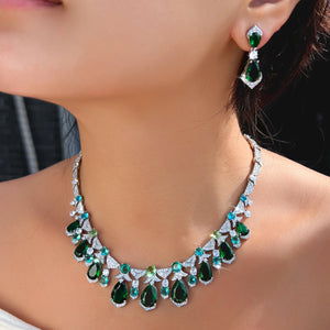 Trendy CZ Jewelry Set Light Blue Round Green Drop Zirconia Tennis Necklace Earrings Jewelry Set for Women Lady Valentine's Gift Jovera Joyce
