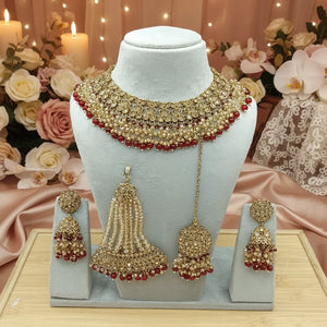 Luxury High Quality Vintage Alloy Rhodium Plated Crystal Rhinestone Choker Necklace Set Earrings Maang Tikka Ring Wedding Jovera Joyce