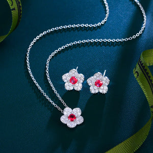 Korean Style Micro Pave Cubic Zircon Green Red Blue White Flowers Necklace and Earrings Jewelry Sets for Women Summer Daily Wear Jovera Joyce