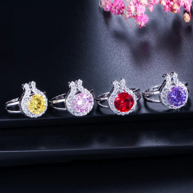 Romantic Pink Cubic Zircon Stone Series 3pcs Pendant Earrings Necklace and Ring Fashion Women Engagement Costume Jewelry Sets Jovera Joyce
