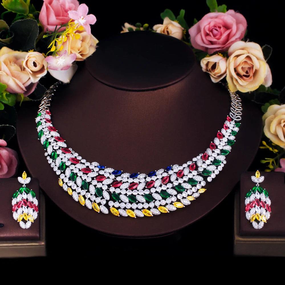 Mixcolor Cubic Zircon Leave Shape Dubai Bridal Luxury Big Bold Jewelry Set for Women Wedding African Statement Jewellery Jovera Joyce