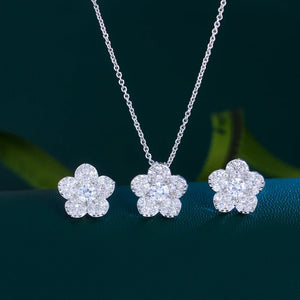 Korean Style Micro Pave Cubic Zircon Green Red Blue White Flowers Necklace and Earrings Jewelry Sets for Women Summer Daily Wear Jovera Joyce