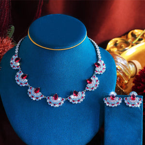 Beauty Jewelry Set Rhodium Plated Rose Red Turquoise CZ Dress Drop Tennis Jewelry Set for Women Brides Lady Costume Accessories Jovera Joyce