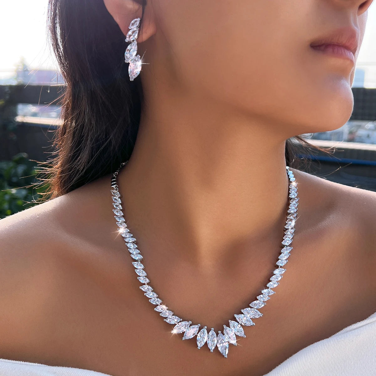 Bridal Jewelry Set Marquise Cut Cubic Zirconia Necklace and Earrings Wedding Jewelry Set for Women Luxury Accessories Jovera Joyce
