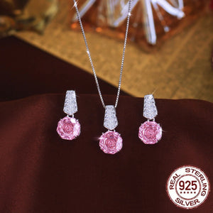 S925 Sterling Silver Pendant Necklace and Earrings Hypoallergenic Rose-Cut Cubic Zirconia V-Shaped Ladder Design Jewelry Set Jovera Joyce