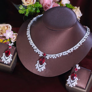 Gorgeous Cubic Zirconia Red Necklace and  Earrings Bridal Banquet Jewelry Set for Women Party Engagement Luxury Jewelry Jovera Joyce